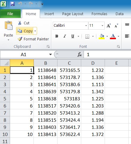 Ví dụ về file tọa độ mốc.