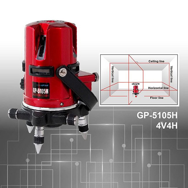 Máy cân bằng laser sử dụng các tia laser để quét ngang, quét dọc để xác định điểm, đường ngang, đường thẳng vuông góc chính xác.