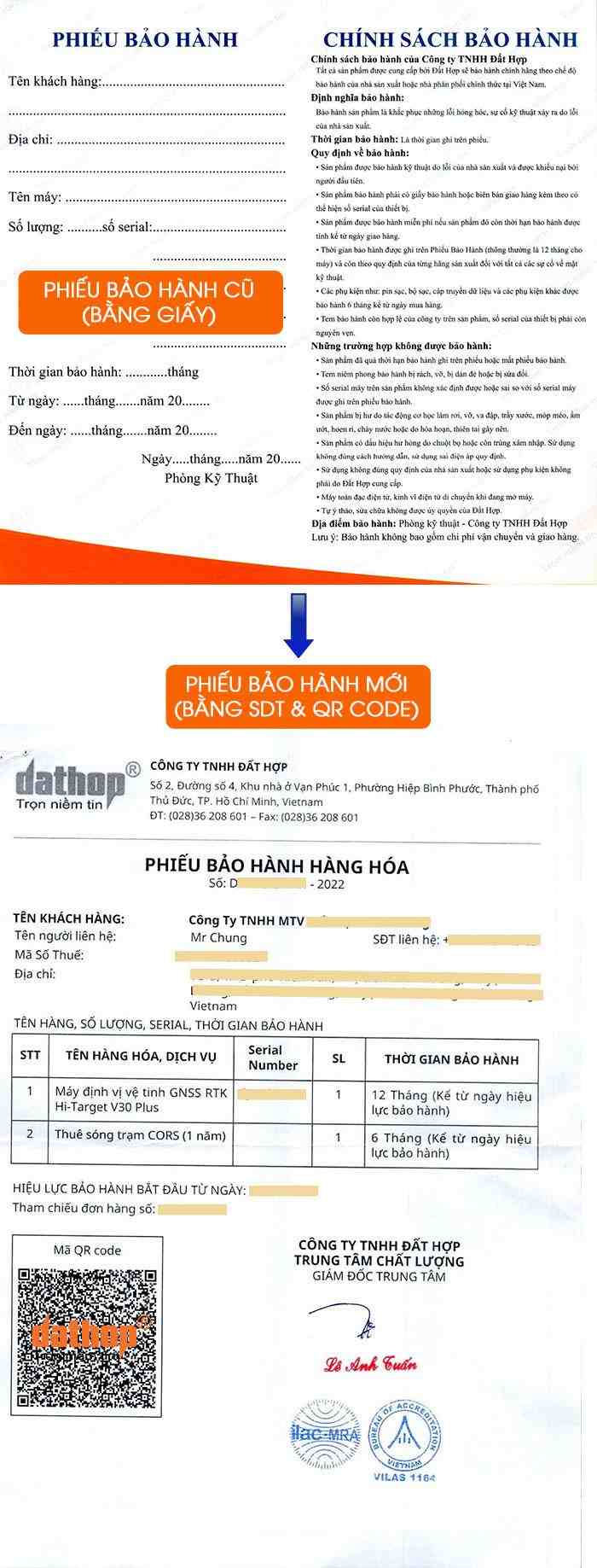 Trung tâm Kiểm định - Sửa chữa Máy đo đạc Đất Hợp thay đổi hình thức bảo hành của sản phẩm máy đo đạc.