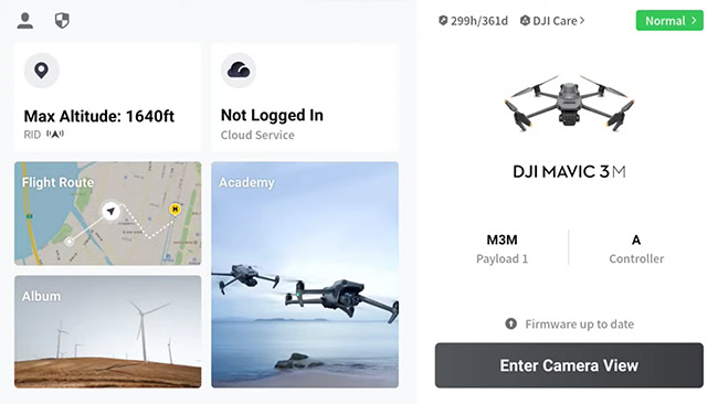 Màn hình thiết lập dự án bay trên điều khiển Mavic 3M.