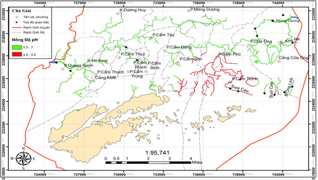 Sử dụng GIS trong thành lập bản đồ ô nhiễm nước mặt và thể hiện thông số pH của các sông, suối thuộc khu vực Cẩm Phả.