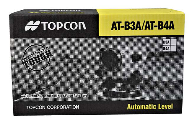 Bao bì, hộp đựng máy thủy bình Topcon AT-B4A chính hãng in thông tin model, tên thương hiệu, số seri khớp với số seri trên thân máy. Bao bì, hộp đựng máy thủy bình Topcon AT-B4A chính hãng in thông tin model, tên thương hiệu, số seri khớp với số seri trên thân máy.